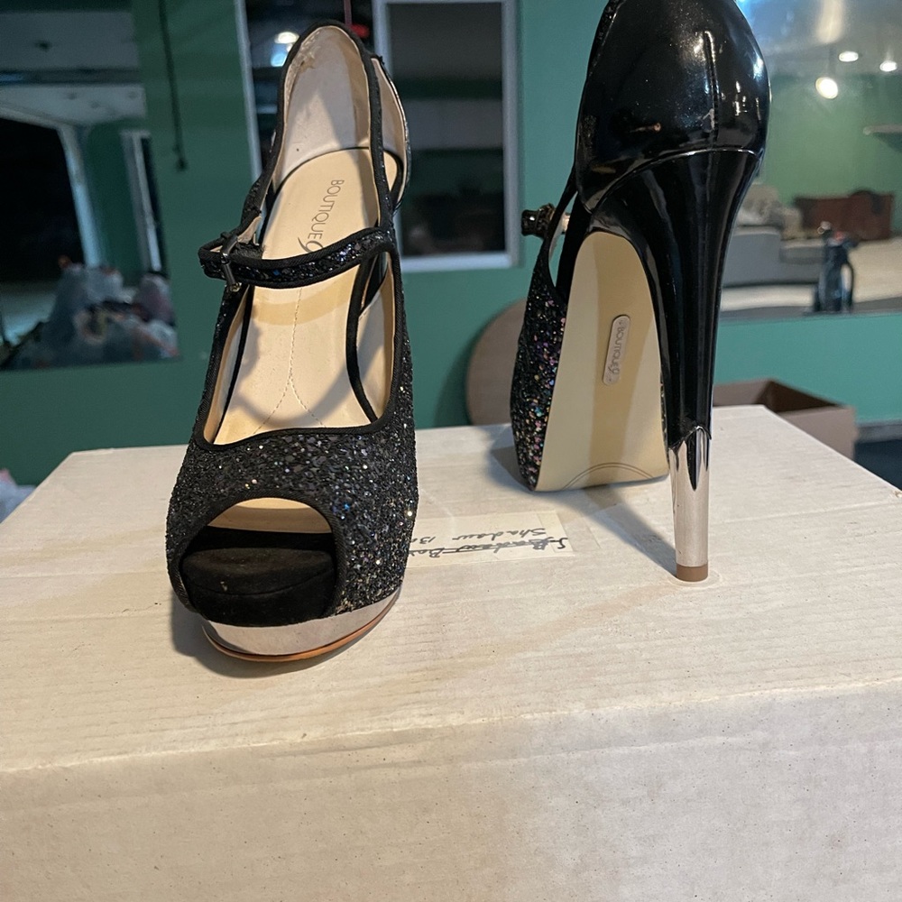 Black glitter platform heels. Never worn